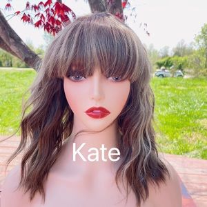 Human hair blend ash blonde highlight wig